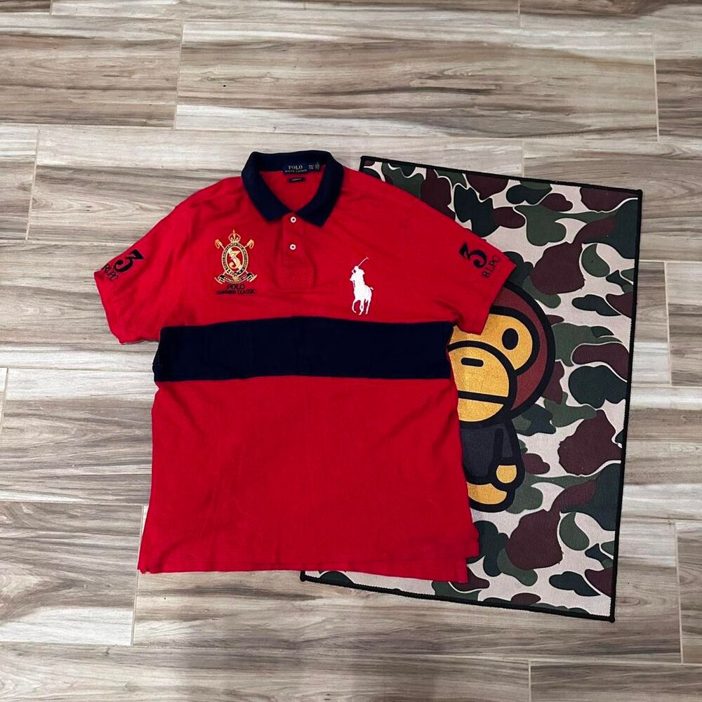 Y2K Chief Keef Big Pony Polo Ralph Lauren RLPC #3 Summer Classic Red Polo Shirt
